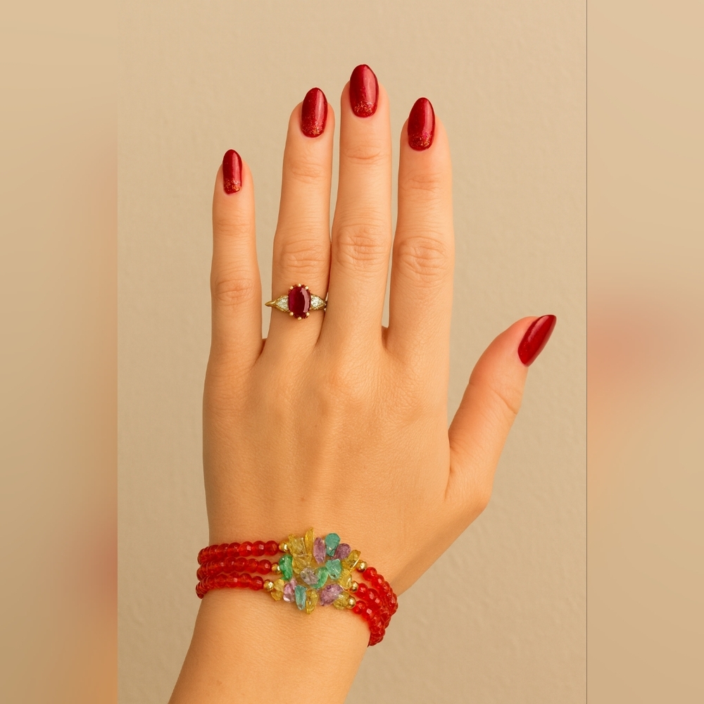 4 Crystal Bracelets Stacked Beaded Red Christmas